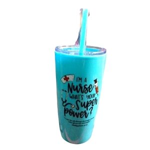Novelty Nurse Scripture Tumbler Turquoise with Straw & Lid Occupation Gifts
